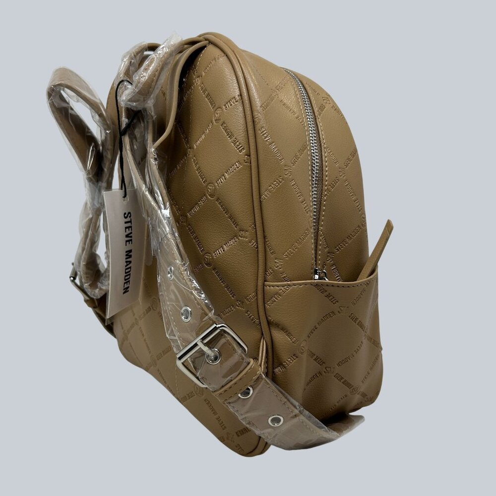 Steve Madden Tan Quilted Mini Backpack With Card Holder & Adjustable Straps - Picture 4 of 11